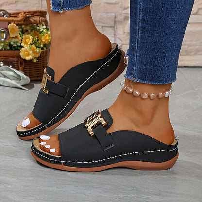 Women's Platform Sandals – Slip-On Platform Sole for Everyday Wear – Black – view 6