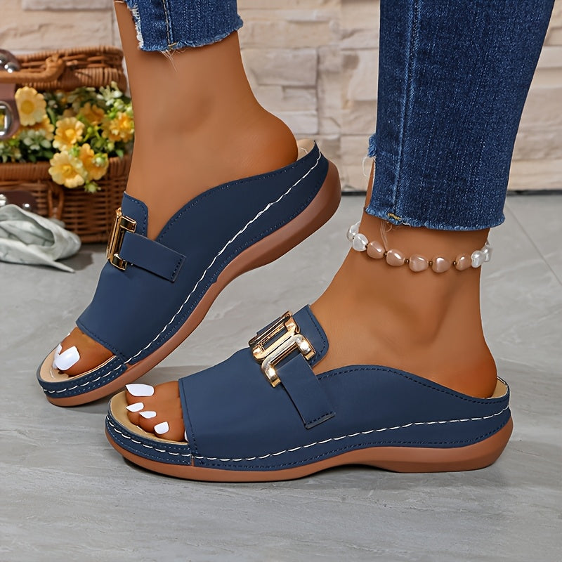 Women's Platform Sandals – Slip-On Platform Sole for Everyday Wear – Black – view 8