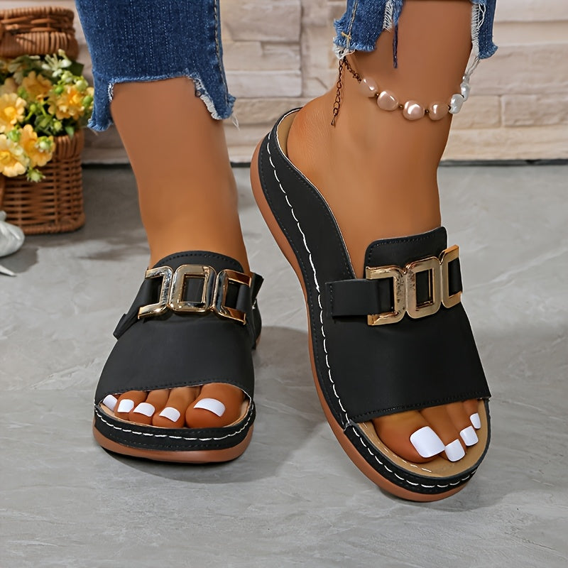 Women's Platform Sandals – Slip-On Platform Sole for Everyday Wear – Black – Black option – main product image