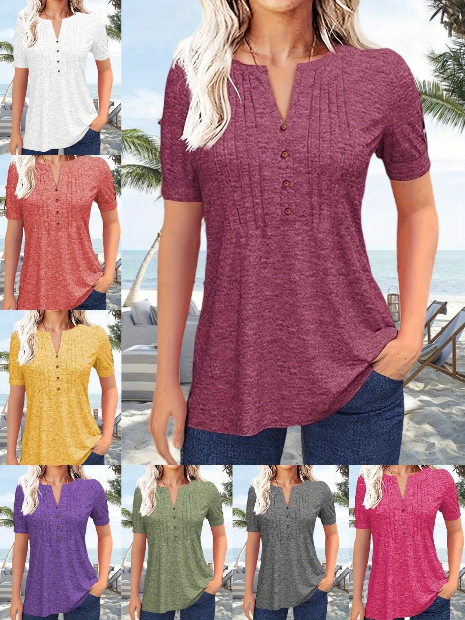 Women's Pleated Blouse - V-Neck detail view