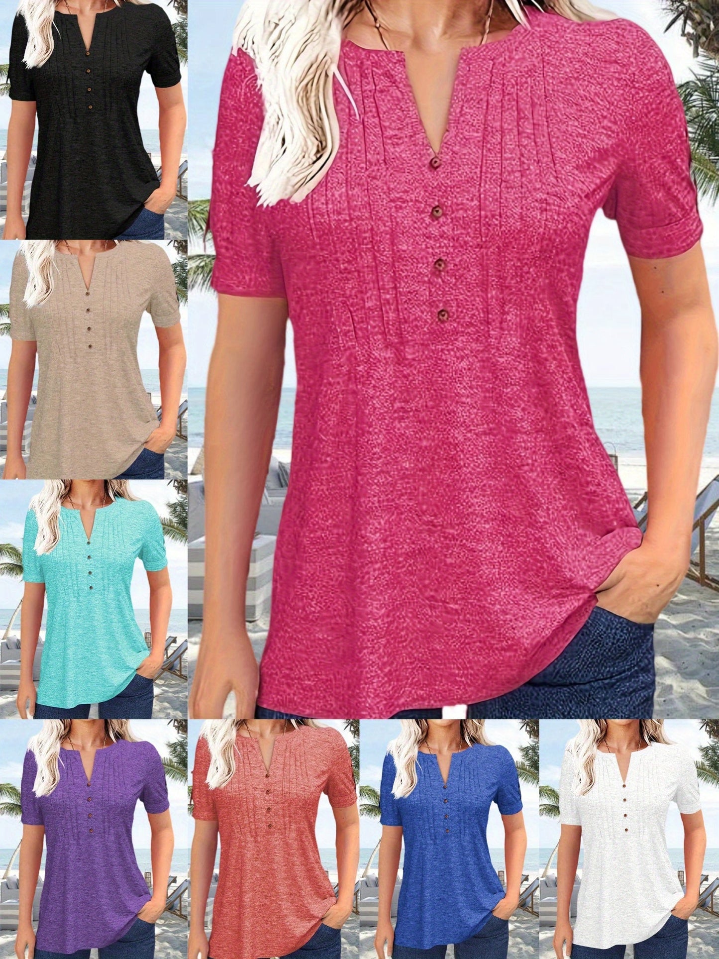 Women's Pleated Blouse - V-Neck detail view