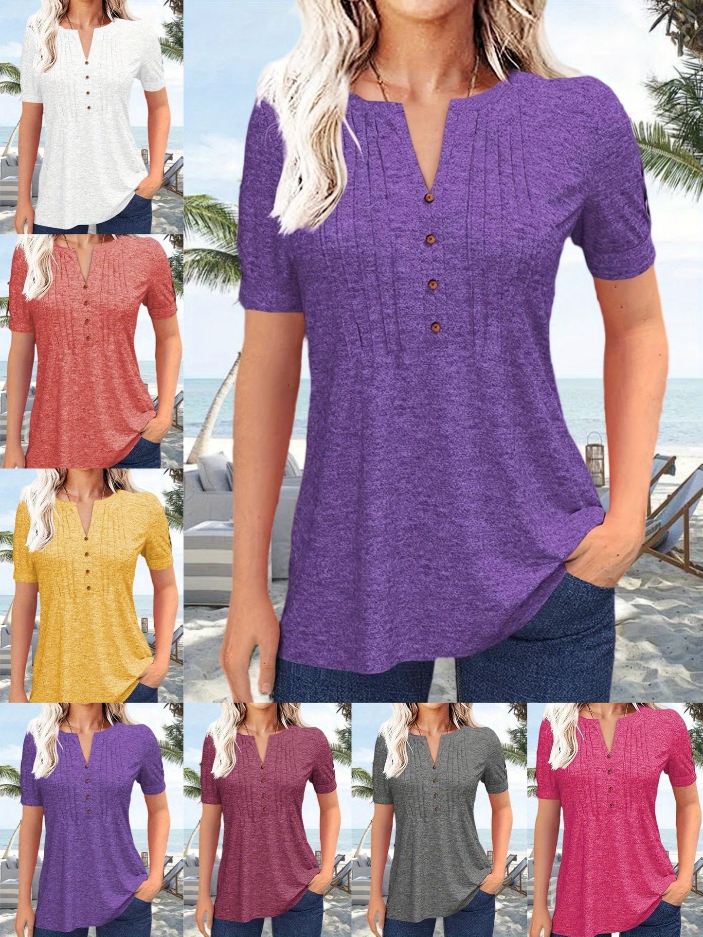 Women's Pleated Blouse - V-Neck – Red option – main product image