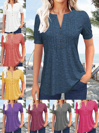 Women's Pleated Blouse - V-Neck – Red option – view 7