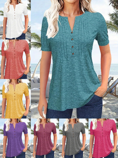 Women's Pleated Blouse - V-Neck – Red option – view 14