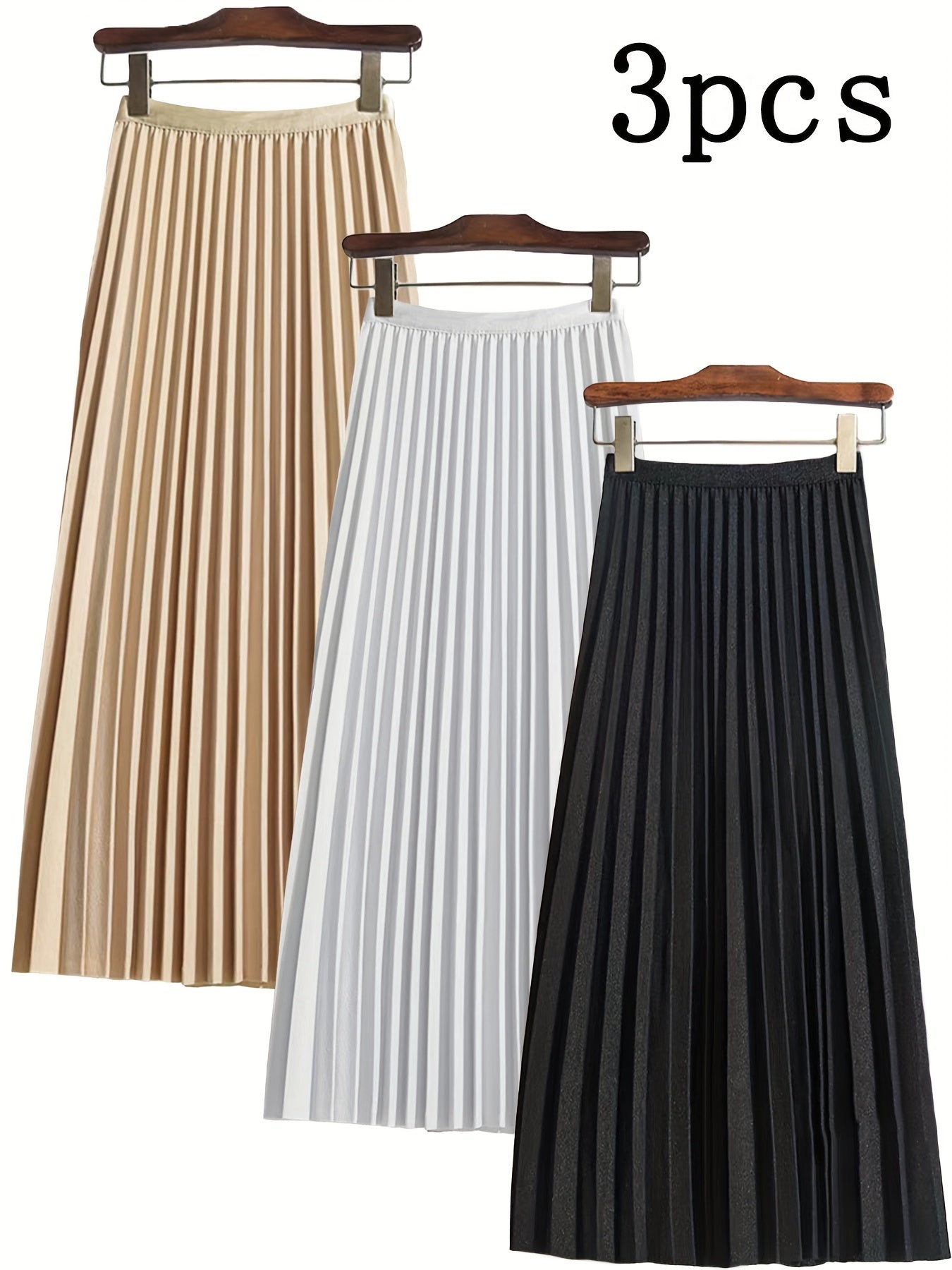 Women's Pleated Skirt Multipack – Women's 3-Pack Pleated Skirts - Elastic-Waist detail view