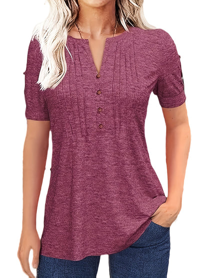 Women's Pleated T-Shirt - V-Neck Short Sleeve detail view