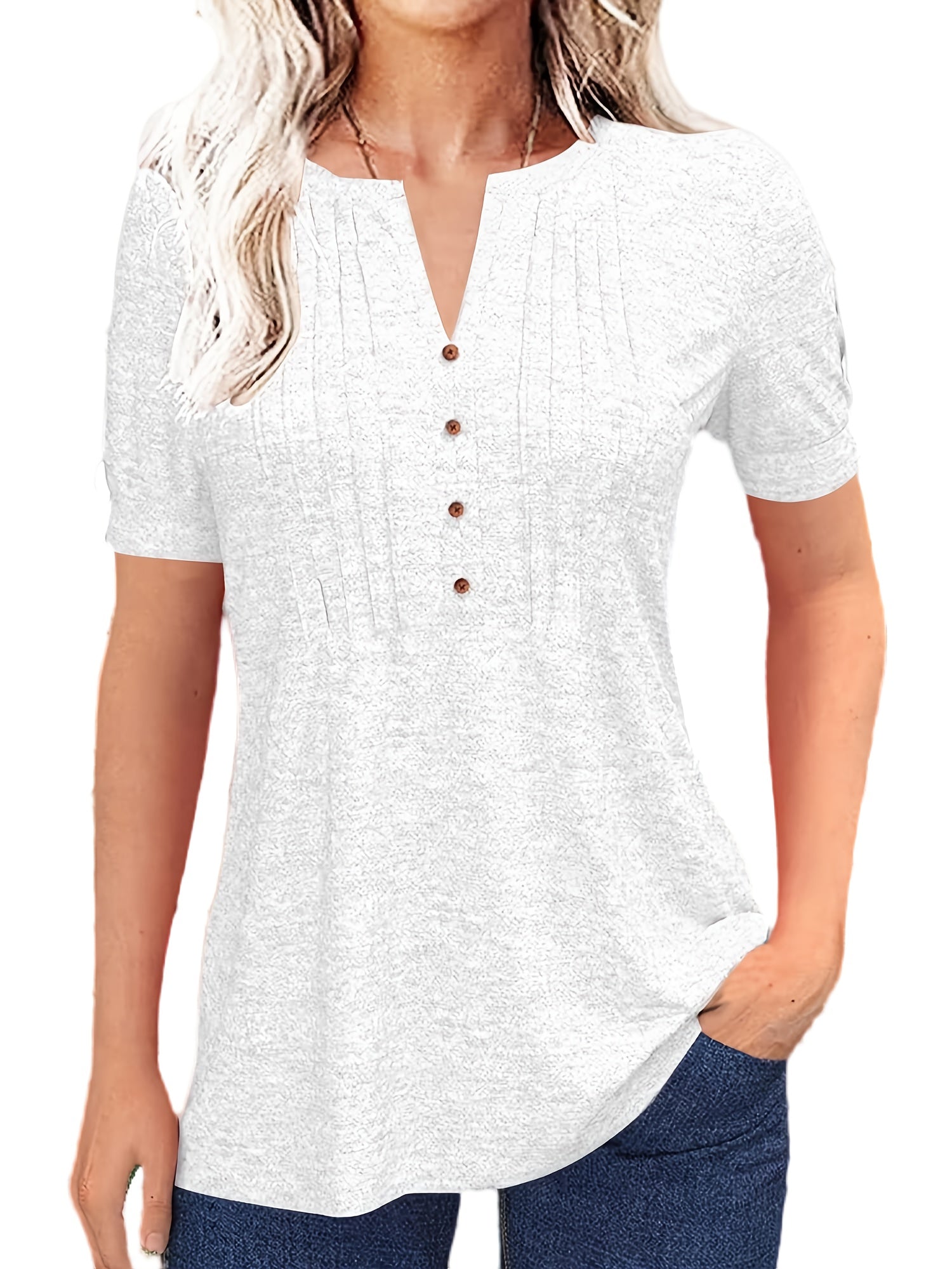 Women's Pleated T-Shirt - V-Neck Short Sleeve detail view