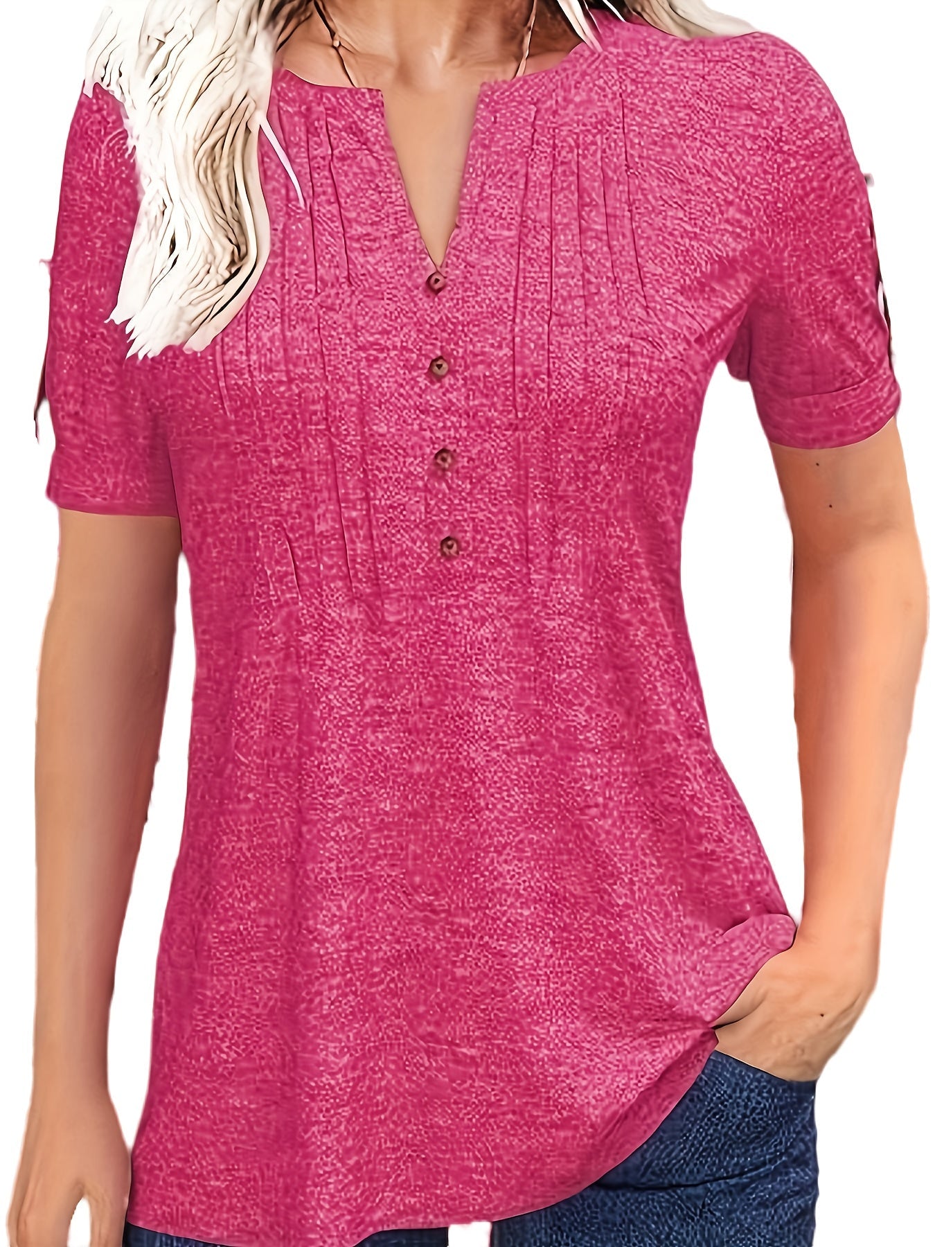 Women's Pleated T-Shirt - V-Neck Short Sleeve – Red option – view 5
