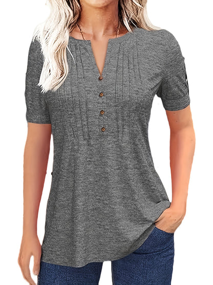 Women's Pleated T-Shirt - V-Neck Short Sleeve – Red option – view 7