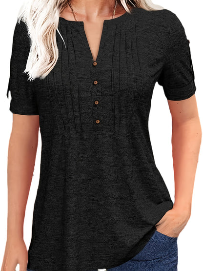Women's Pleated T-Shirt - V-Neck Short Sleeve – Red option – view 9