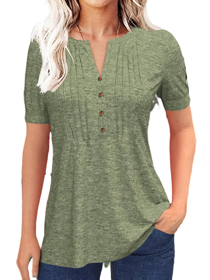 Women's Pleated T-Shirt - V-Neck Short Sleeve – Red option – view 18