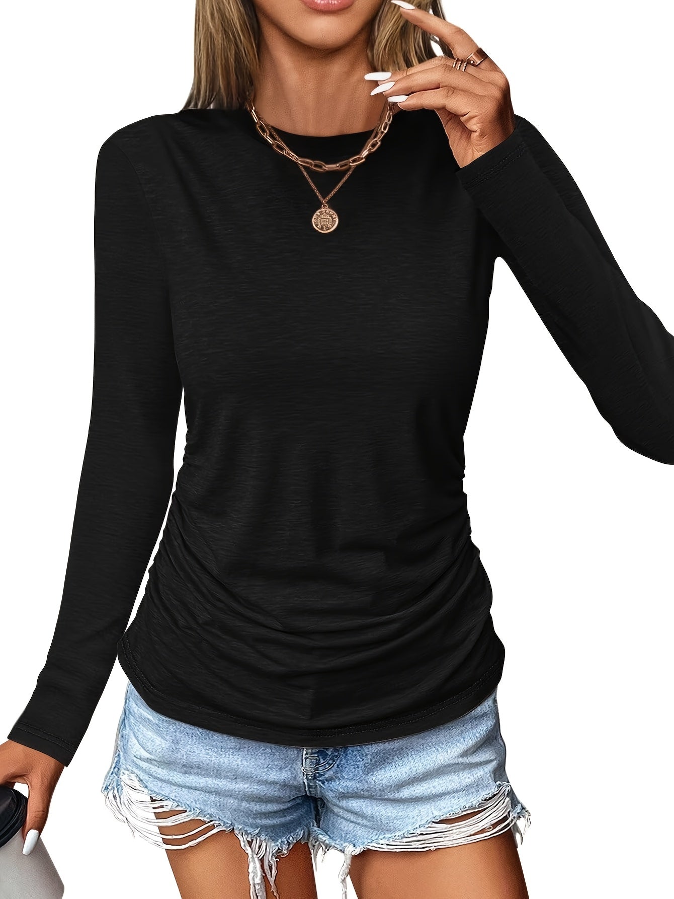 Women's Pleated Three-Piece Outfit Set - Long Sleeve detail view