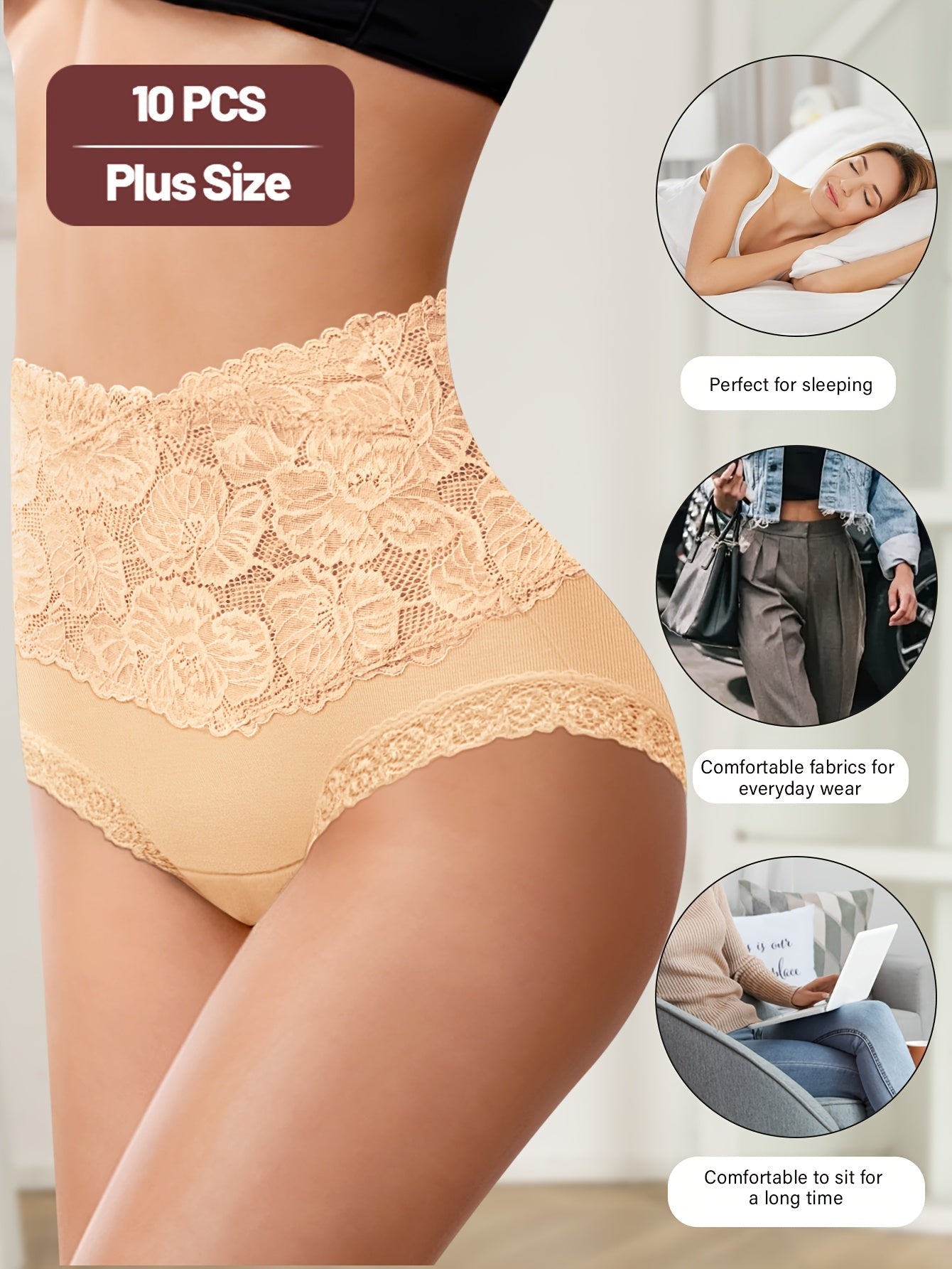 Women’s Plus Size 10-Pack High-Waist Shapewear Briefs - Tummy Control – Mixed colors High-Waist – view 3