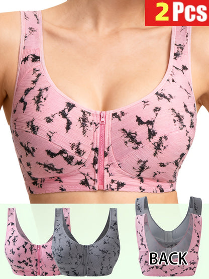 Women’s Plus Size 2-Pack Front Closure Wireless Seamless Bra - Easy Front Fastening – Pink option – view 2
