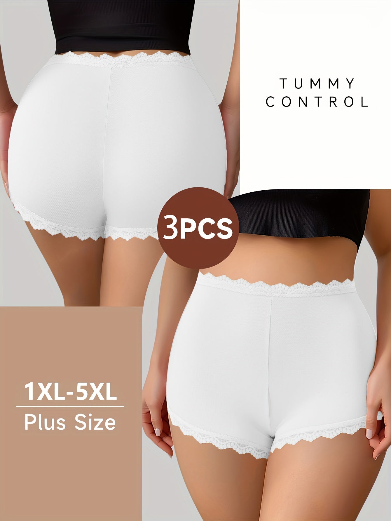 Women’s Plus Size 3-Pack High-Waist Briefs - Lace Detail Comfort detail view
