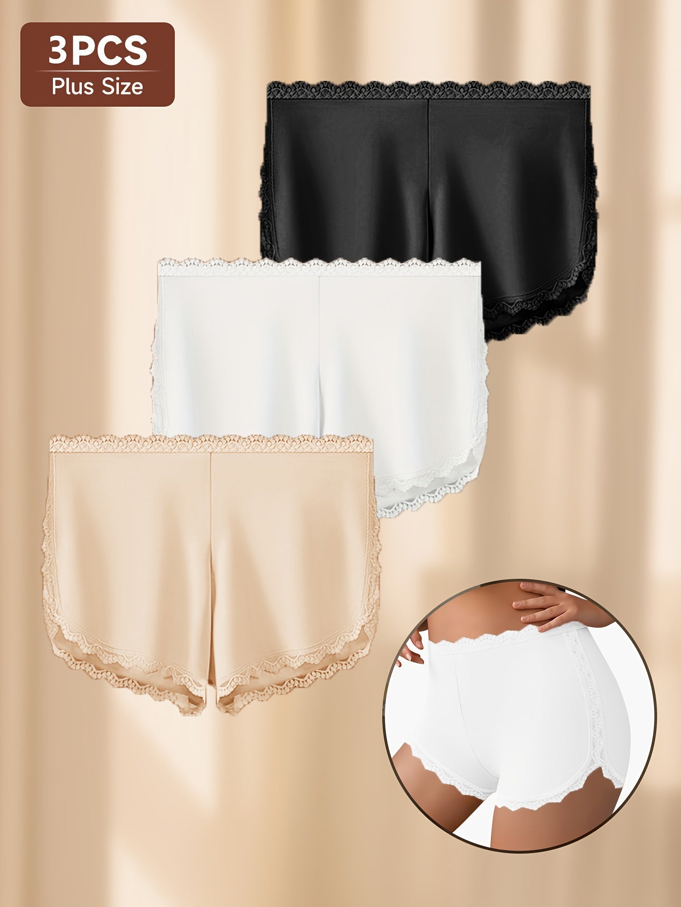 Women’s Plus Size 3-Pack High-Waist Briefs - Lace Detail Comfort detail view