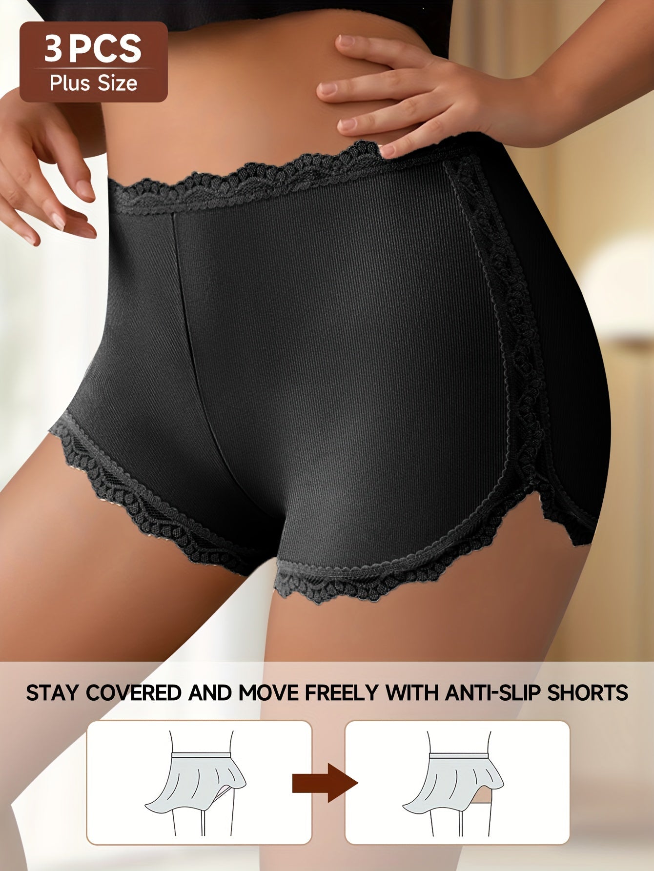 Women’s Plus Size 3-Pack High-Waist Briefs - Lace Detail Comfort detail view