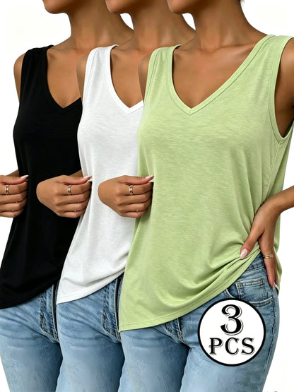 Women's Plus Size 3-Pack V-Neck T-Shirts - Breathable Loose Fit 1XL-5XL detail view
