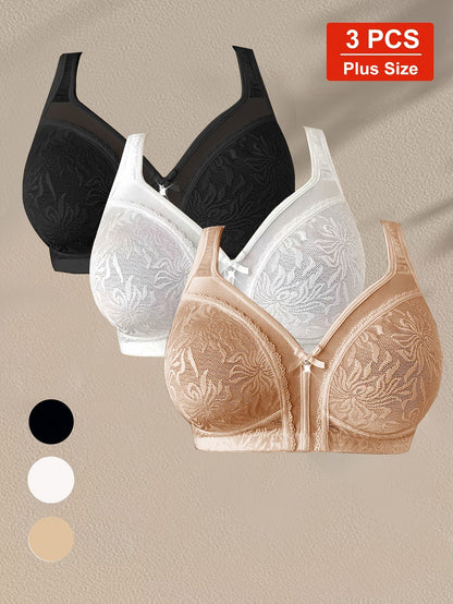 Women’s Plus Size 3-Pack Wireless Bra - Lace Detail Comfort detail view