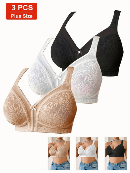 Women’s Plus Size 3-Pack Wireless Bra - Lace Detail Comfort detail view