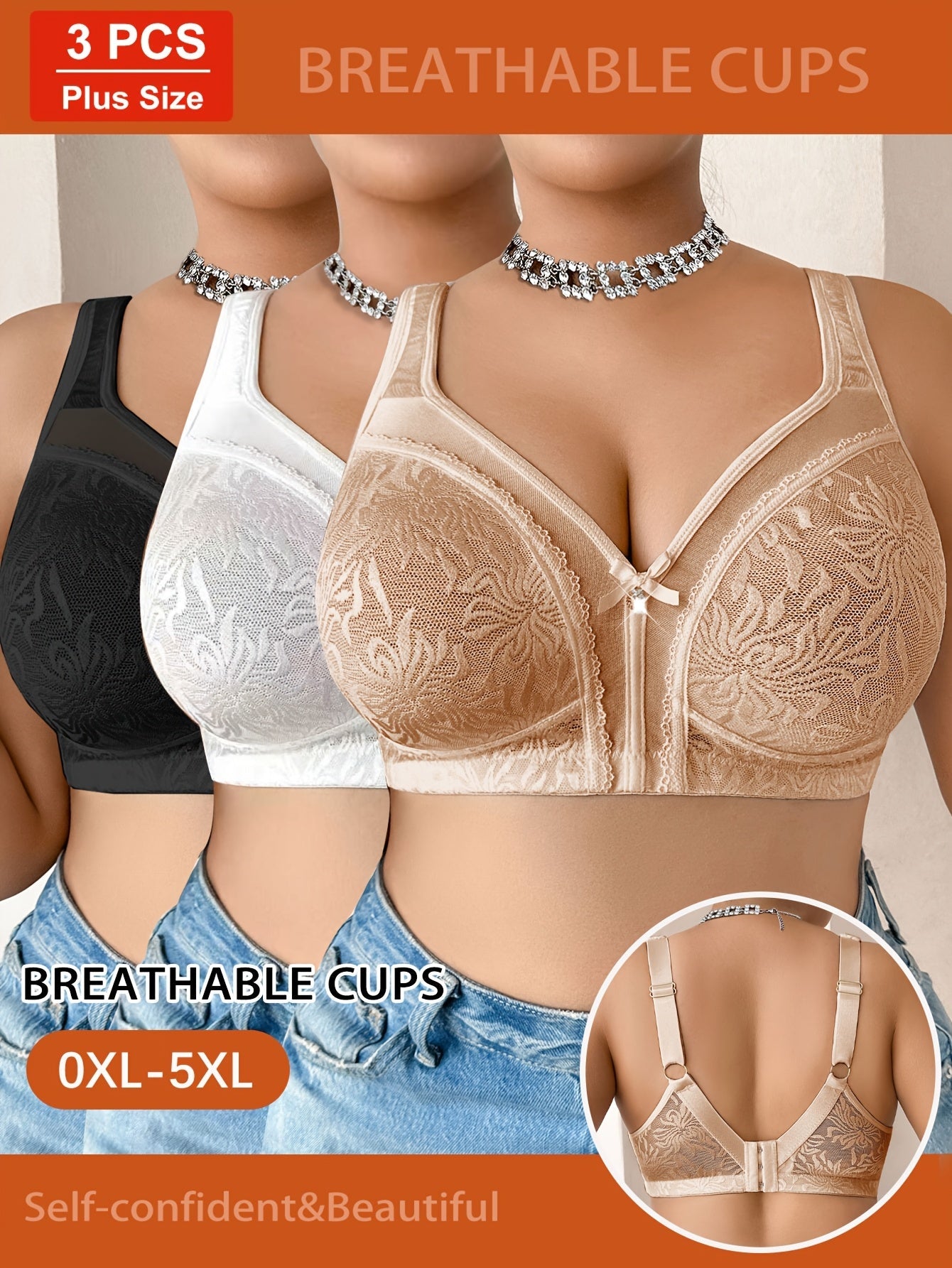 Women’s Plus Size 3-Pack Wireless Bra - Lace Detail Comfort detail view
