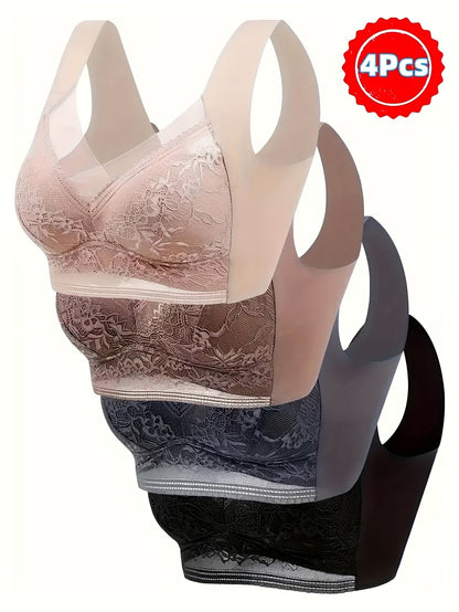 Women’s Plus Size 4-Pack Seamless Bra - Lace Detail Comfort – view 2