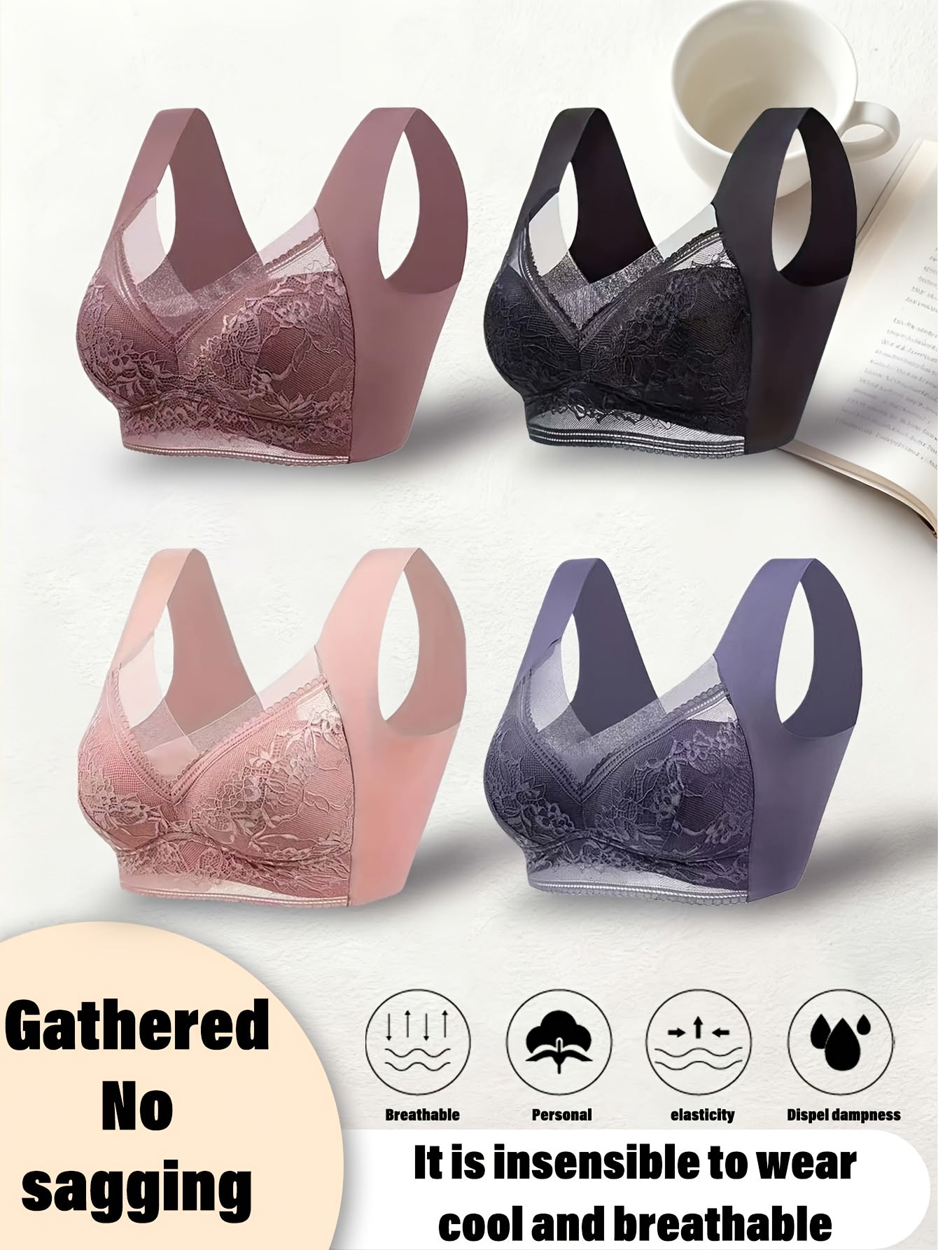 Women’s Plus Size 4-Pack Seamless Bra - Lace Detail Comfort detail view