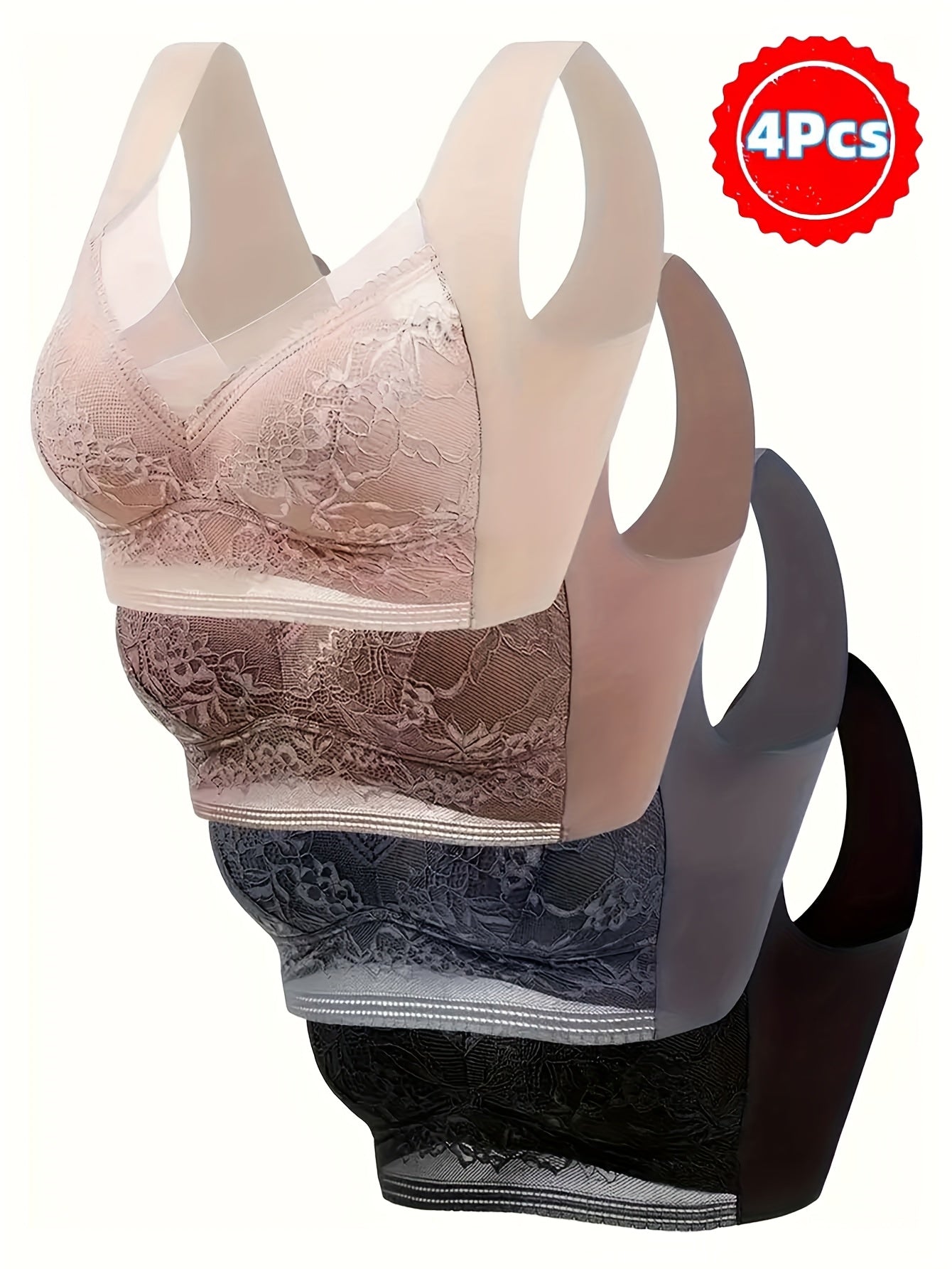 Women’s Plus Size 4-Pack Seamless Bra - Lace Detail Comfort detail view