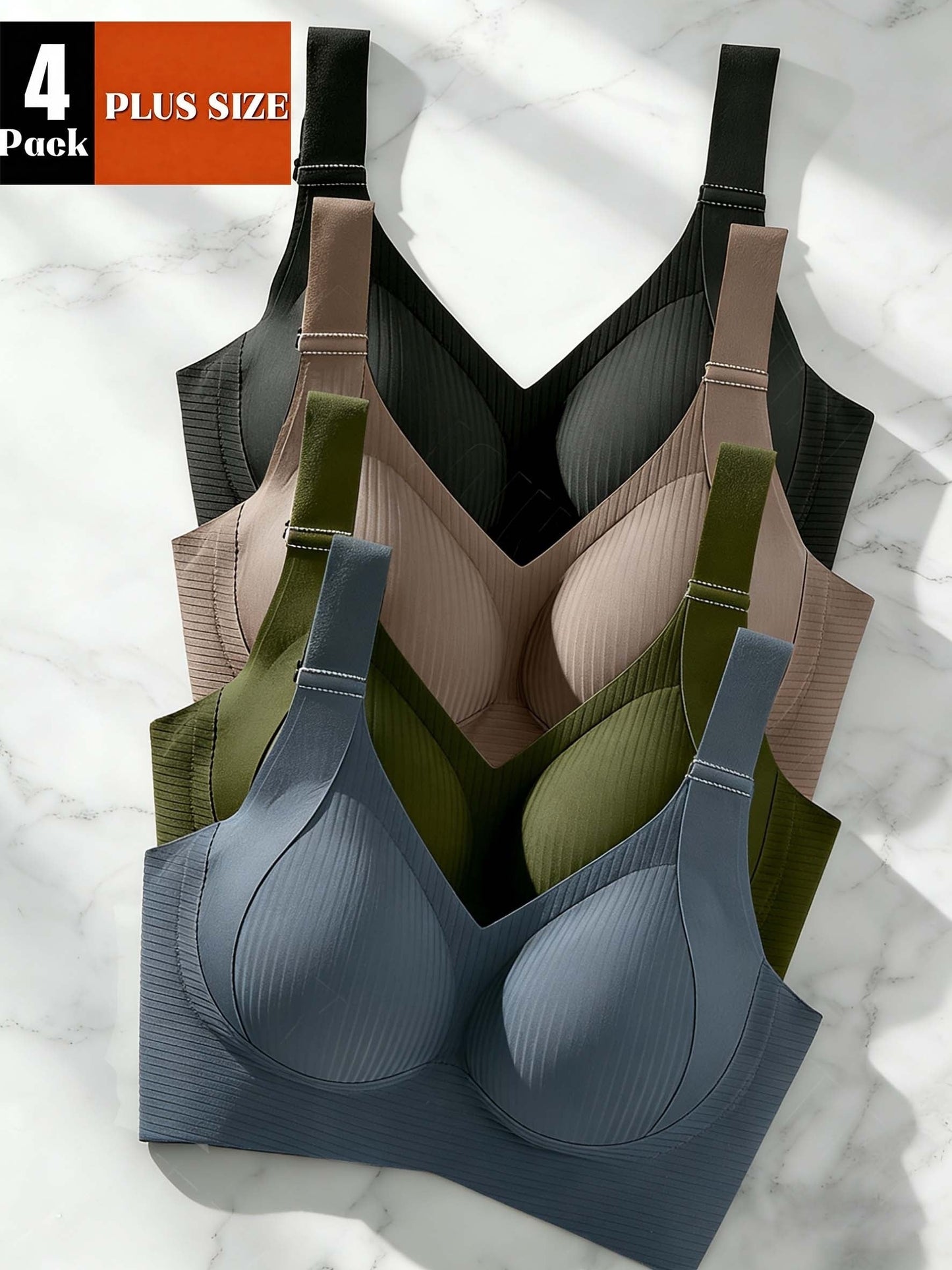 Women’s Plus Size 4-Pack Seamless Bra - Smooth No-Show Fit – Colorway 97253 – main product image