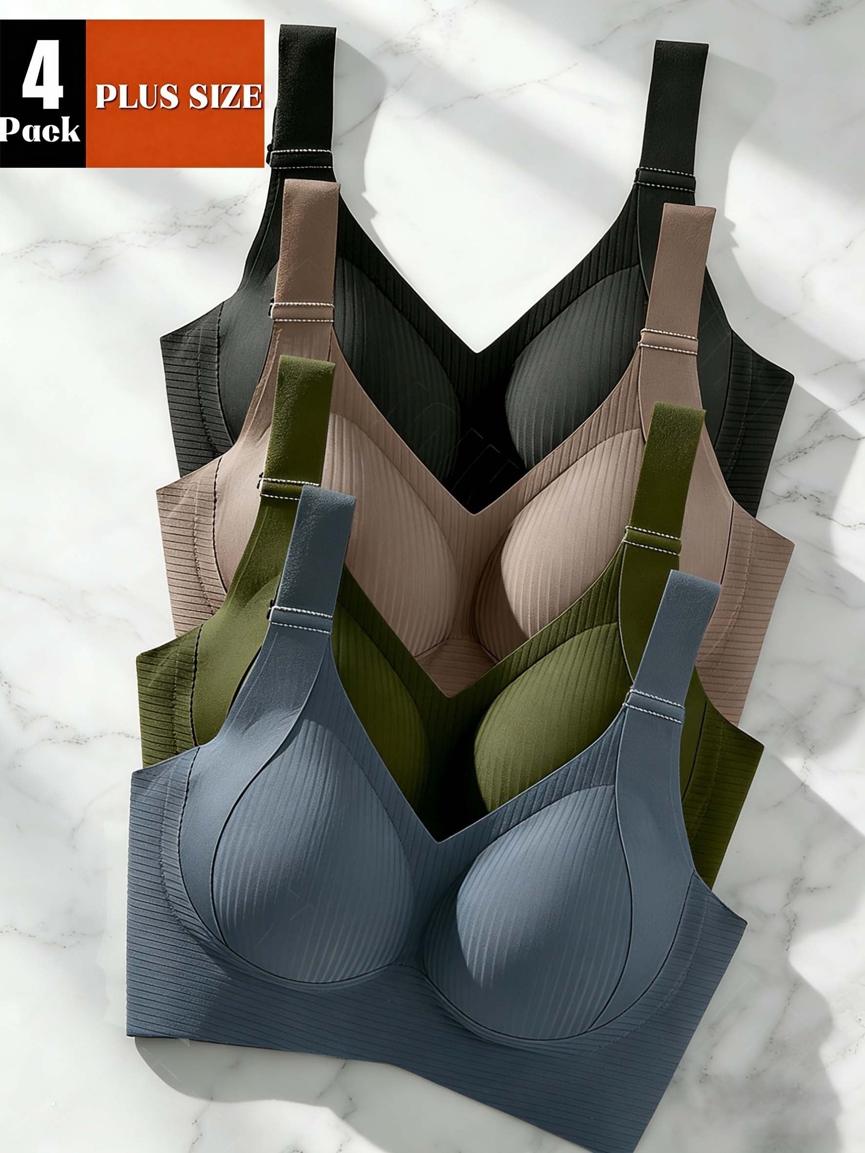 Women’s Plus Size 4-Pack Seamless Bra - Smooth No-Show Fit – Colorway 97253 – main product image