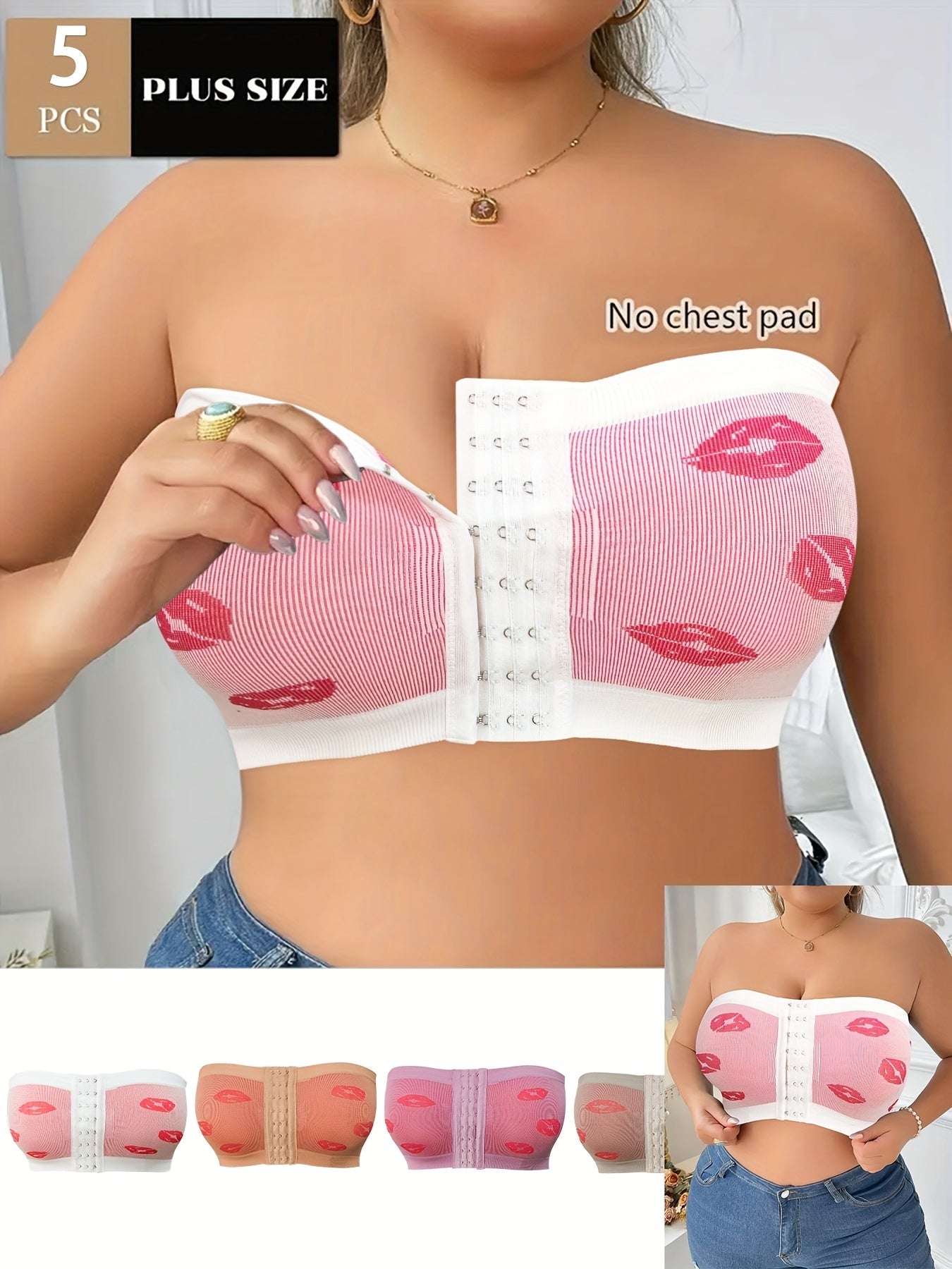 Women’s Plus Size 5-Pack Front Closure Bra - Easy Front Fastening detail view
