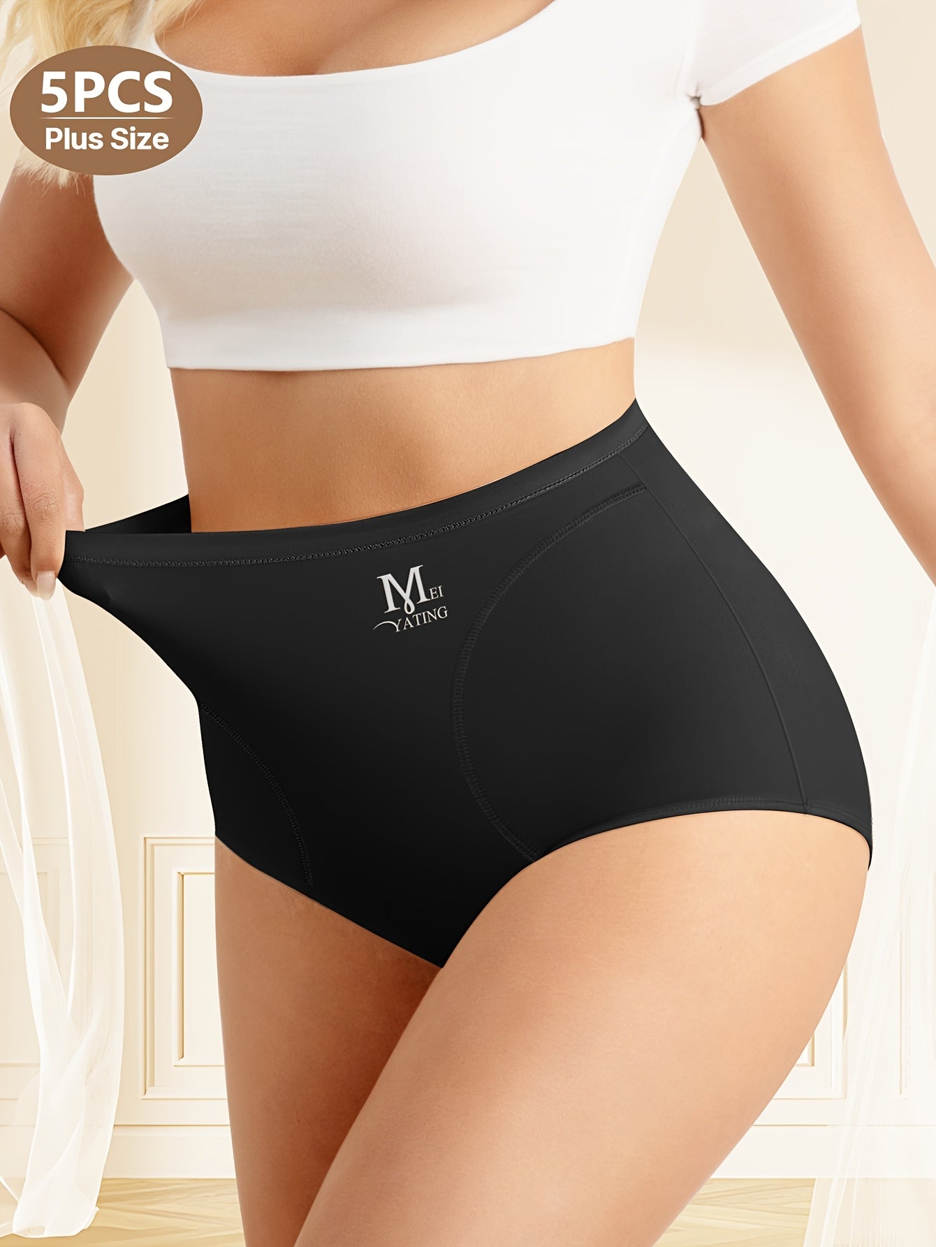 Women’s Plus Size 5-Pack High-Waist Shapewear Briefs - Tummy Control Support – Colorway 02949 detail view