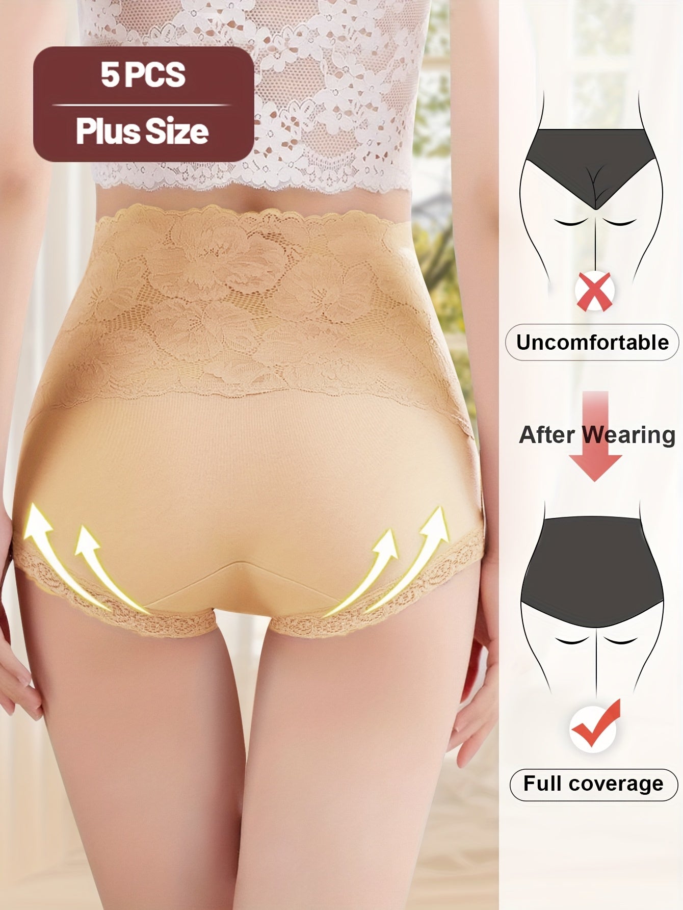 Women’s Plus Size 5-Pack High-Waist Shapewear Briefs - Tummy Control Support – Colorway 40325 detail view