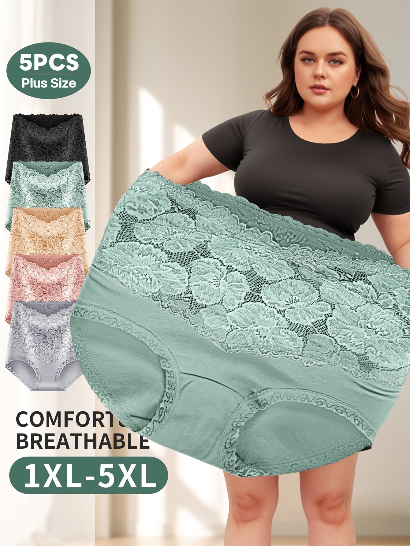 Women’s Plus Size 5-Pack High-Waist Shapewear Briefs - Tummy Control Support – Colorway 40325 detail view