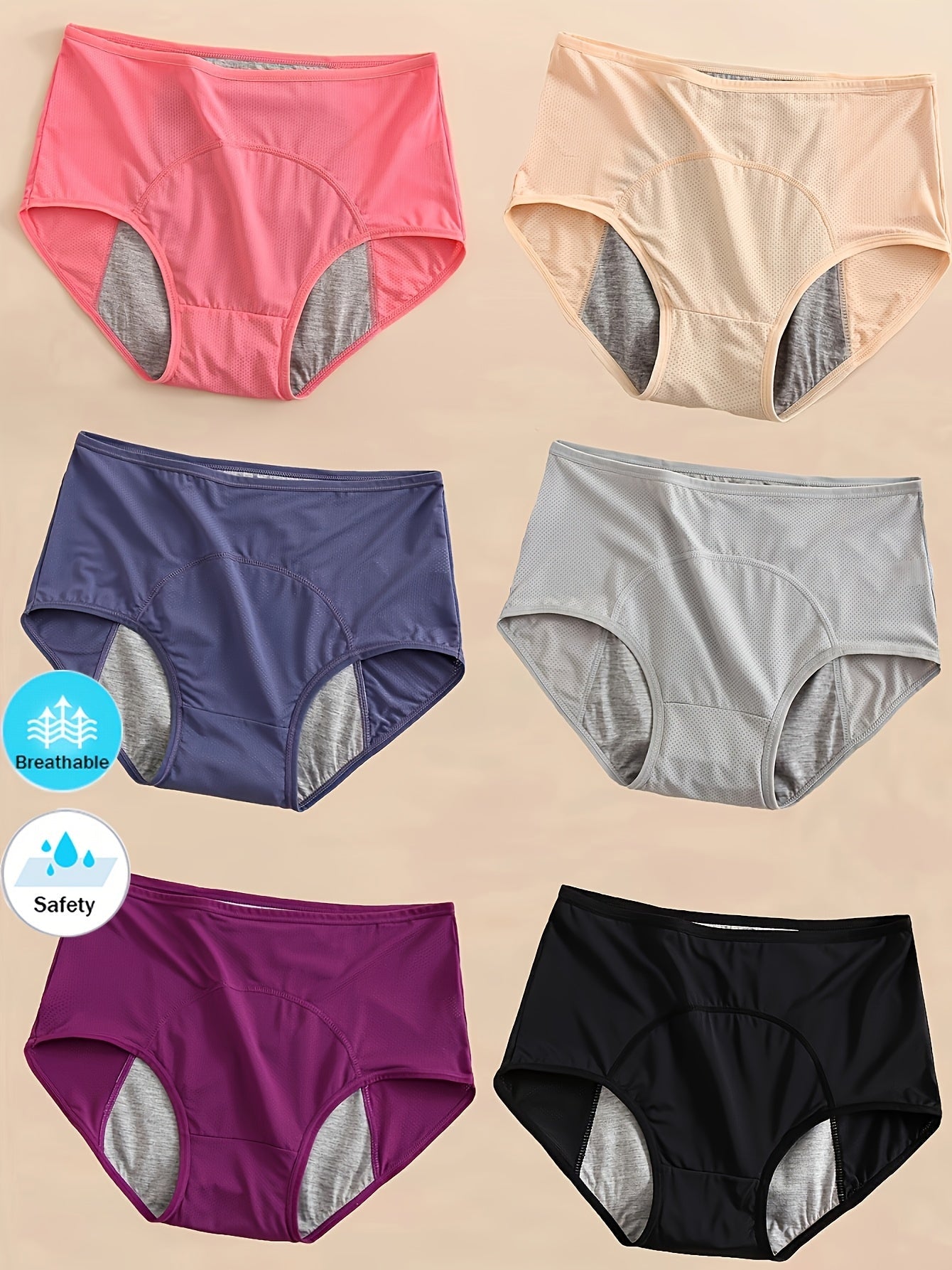 Women’s Plus Size 6-Pack High-Waist Seamless Period Briefs - Leak-Resistant Coverage detail view