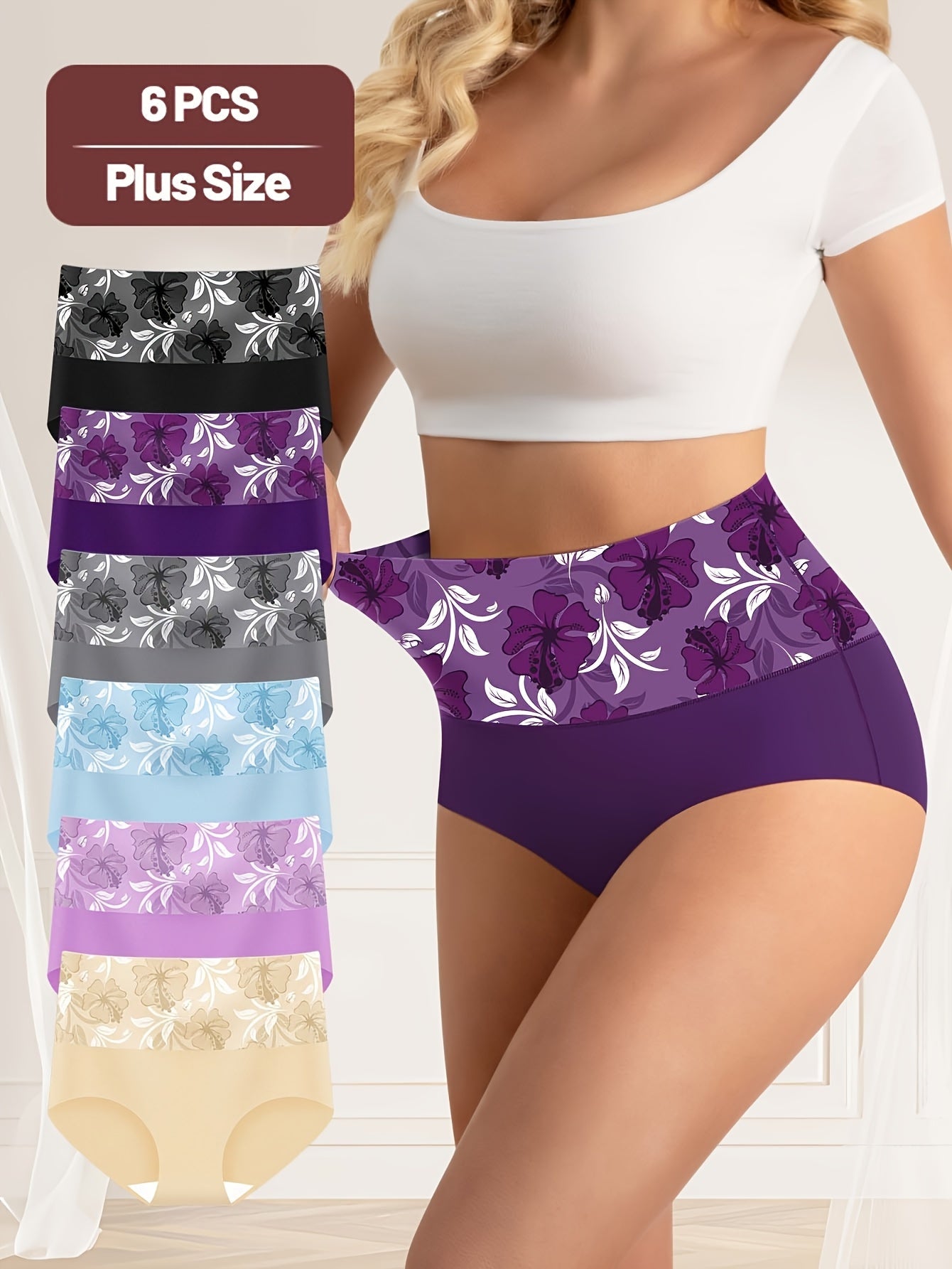 Women’s Plus Size 6-Pack High-Waist Shapewear Briefs - Tummy Control Support detail view