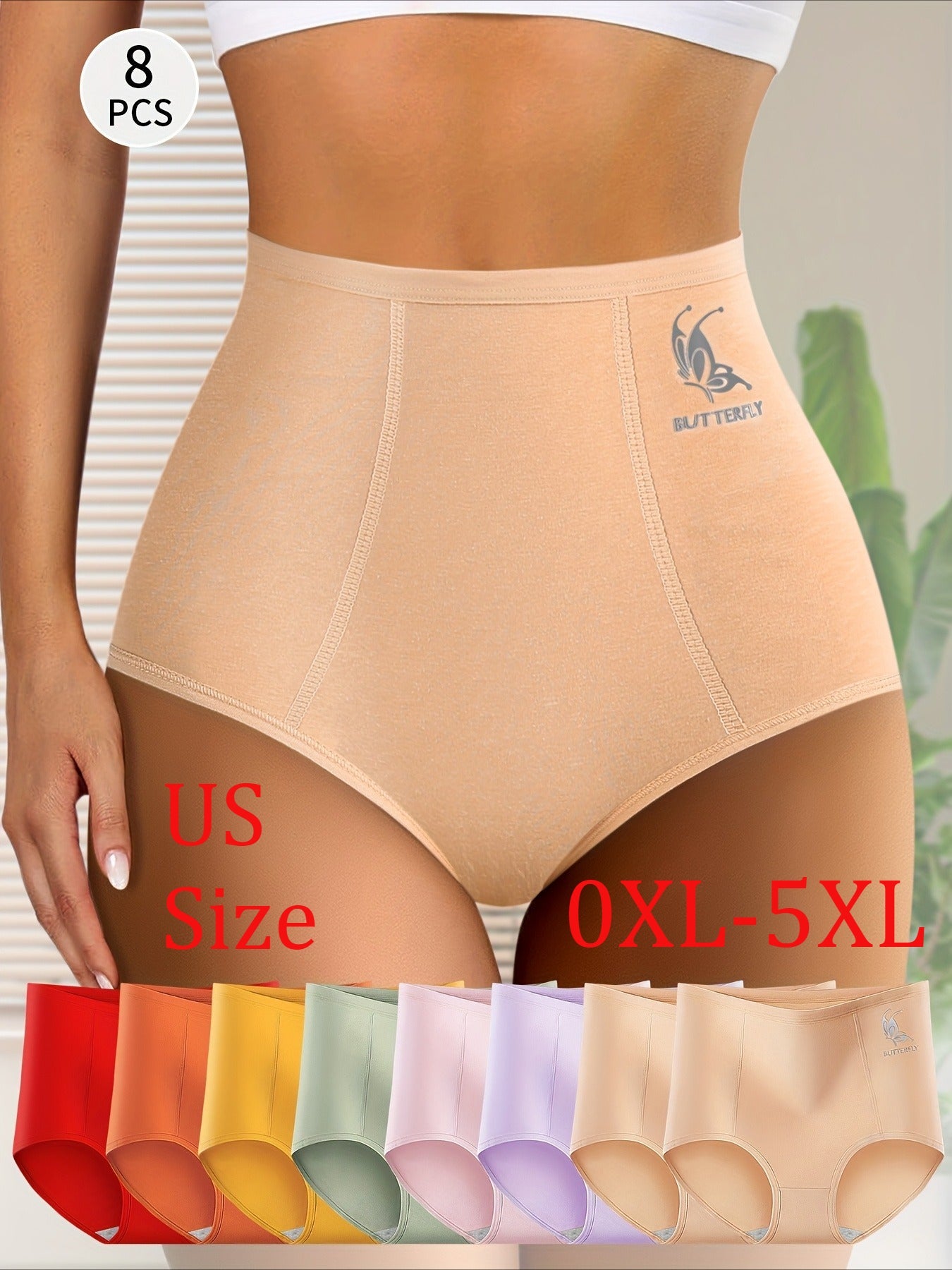 Women’s Plus Size 8-Pack High-Waist Shapewear Briefs - Tummy Control Support – Sizes 0XL–5XL detail view