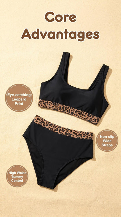 Women's Plus Size Bikini Set - Leopard Print V-Neck Tummy Control detail view