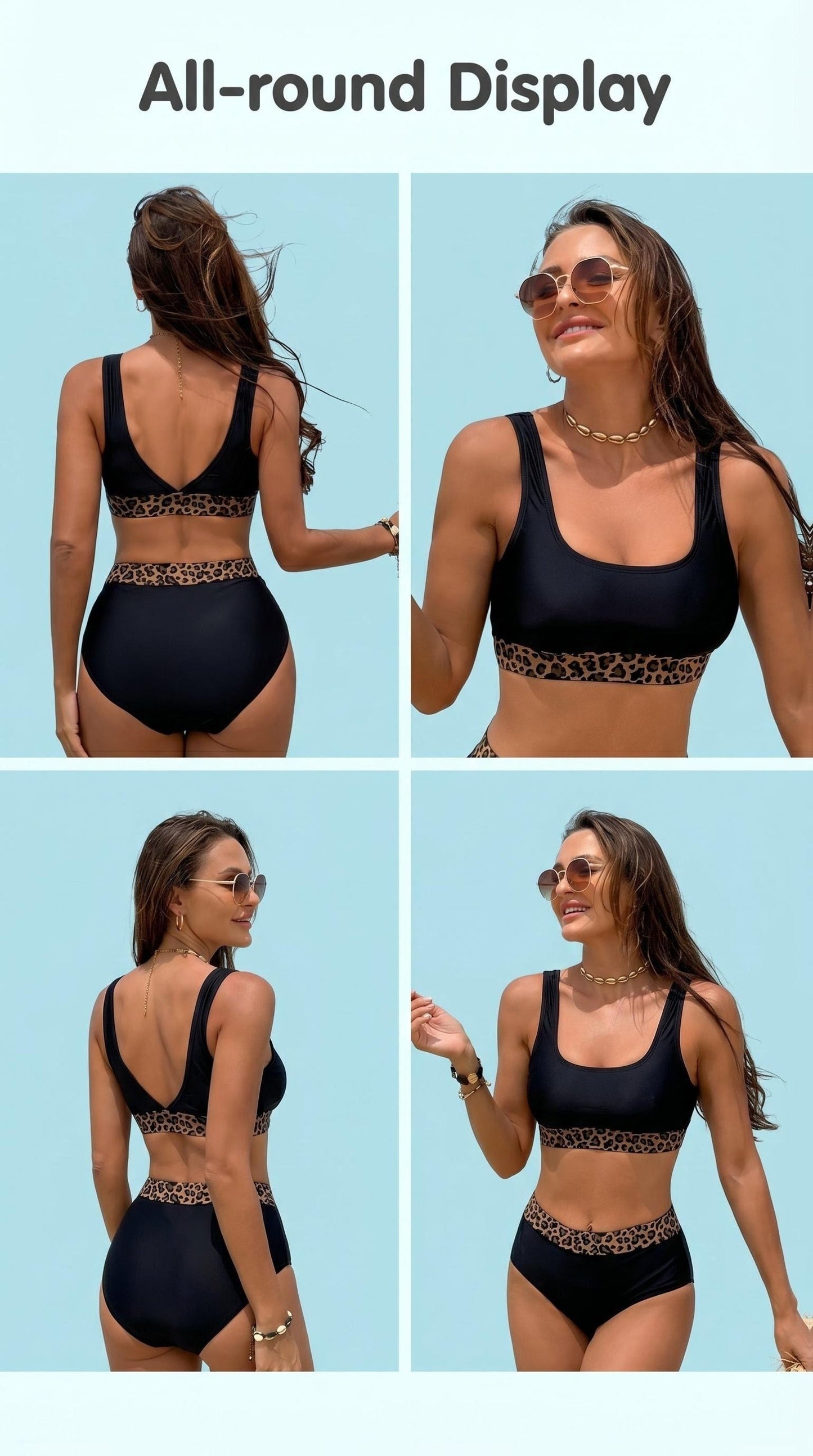 Women's Plus Size Bikini Set - Leopard Print V-Neck Tummy Control detail view