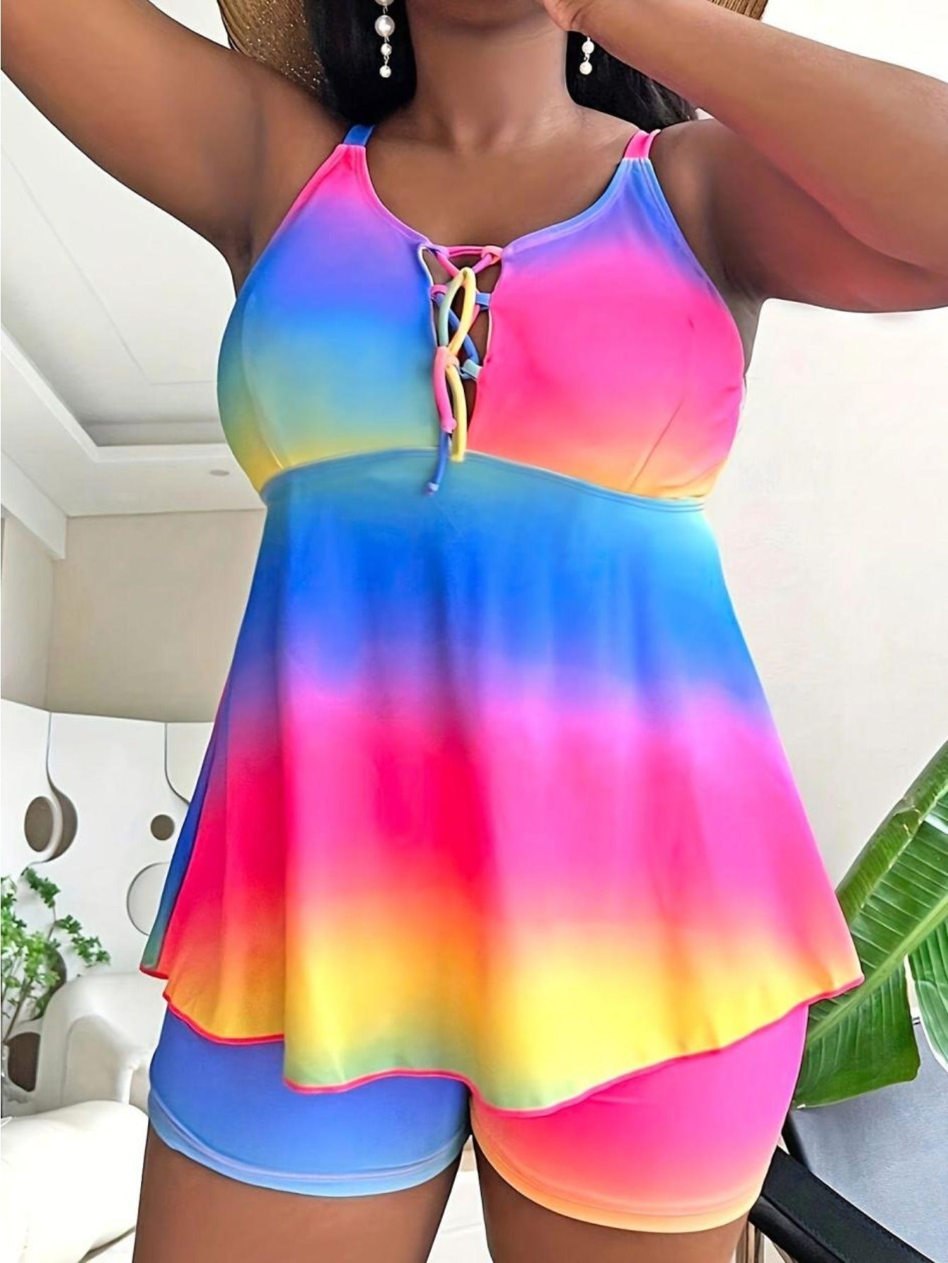 Women's Plus Size Bikini Set - Vacation Style Classic Neckline detail view
