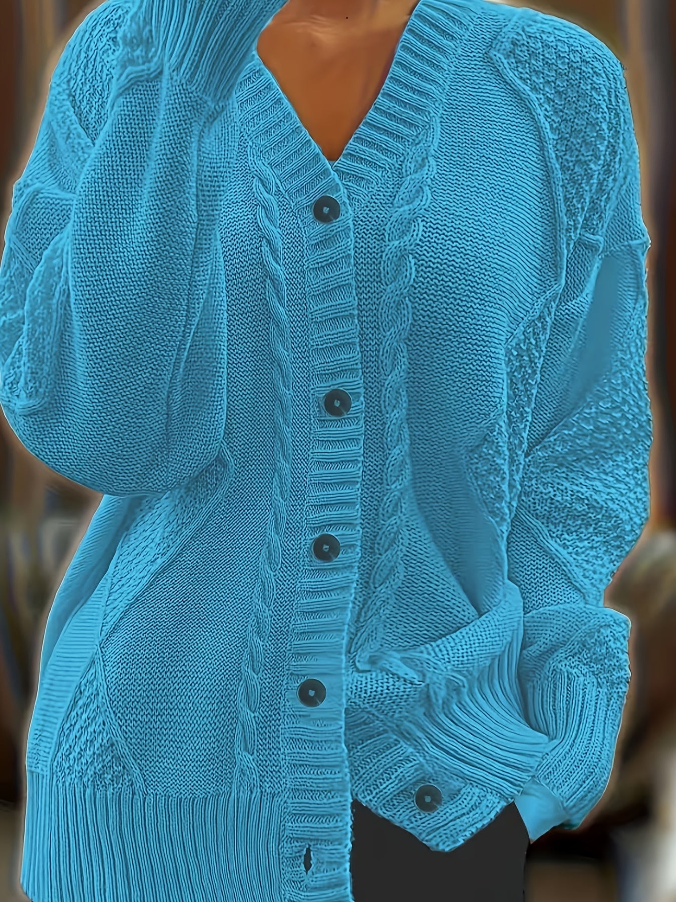 Women's Plus Size Cable Cardigan - Soft Open Front Layer – main product image