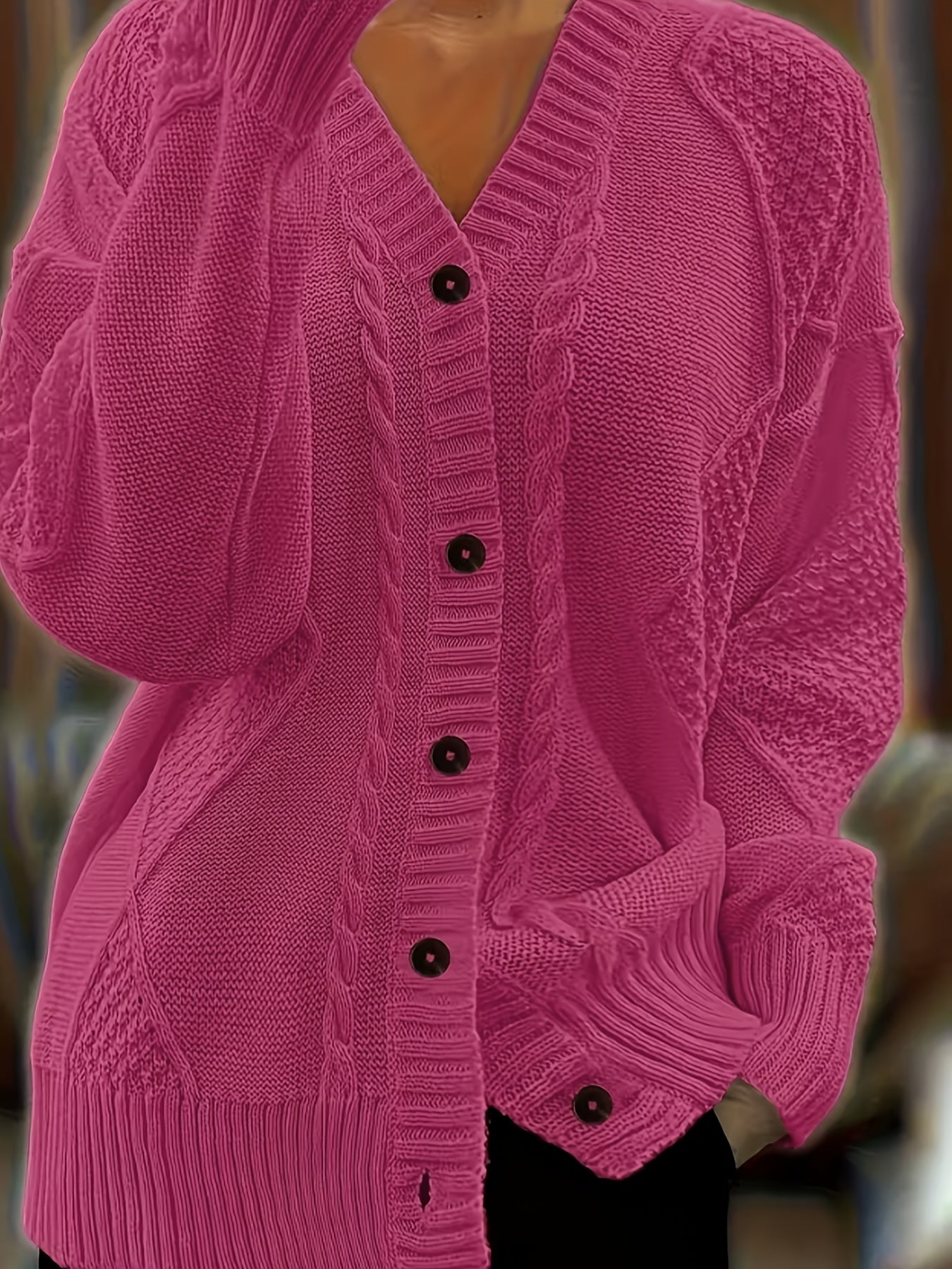 Women's Plus Size Cable Cardigan - Soft Open Front Layer detail view