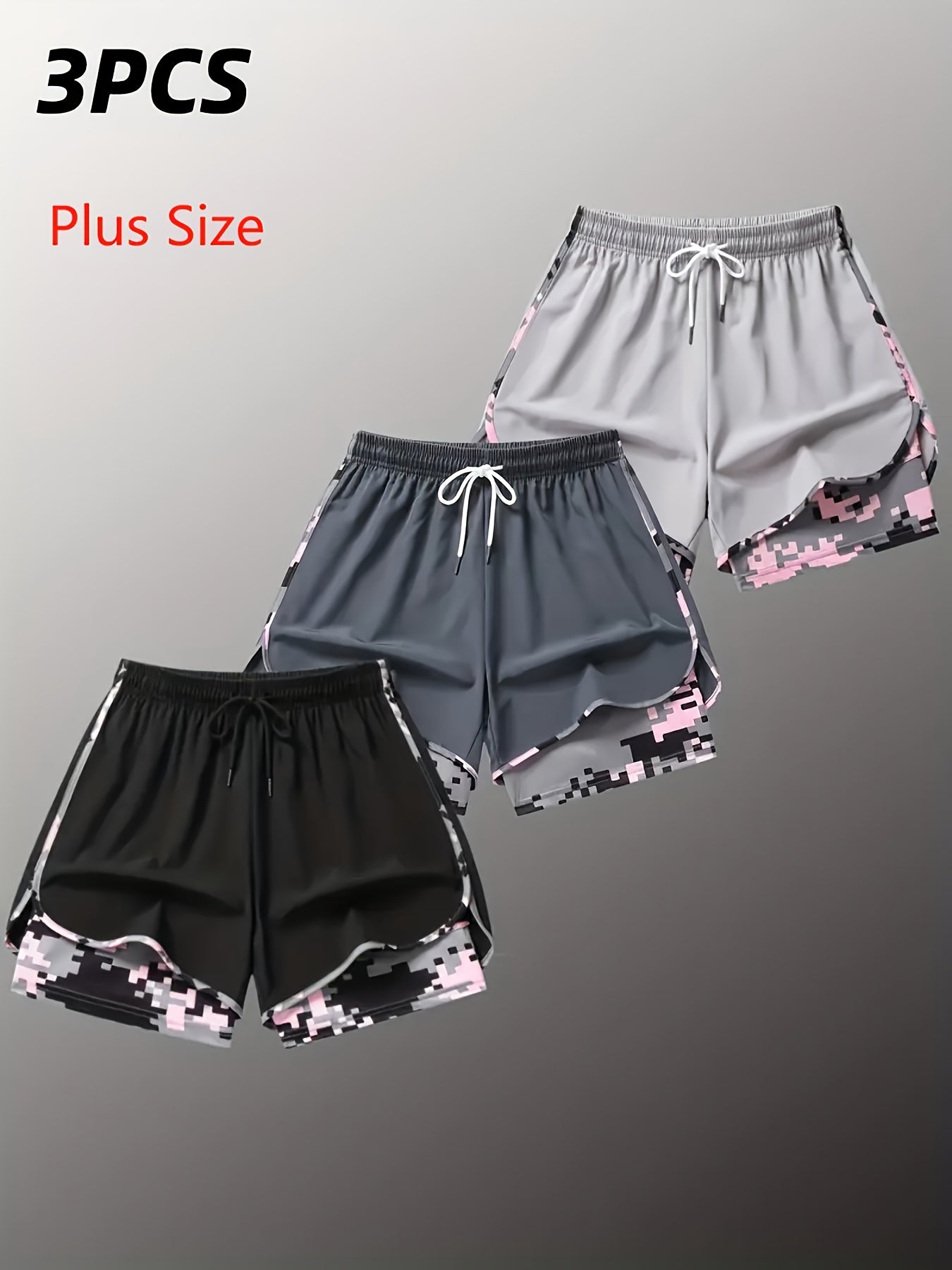 Women's Plus Size Camo Running Shorts 3-Pack detail view