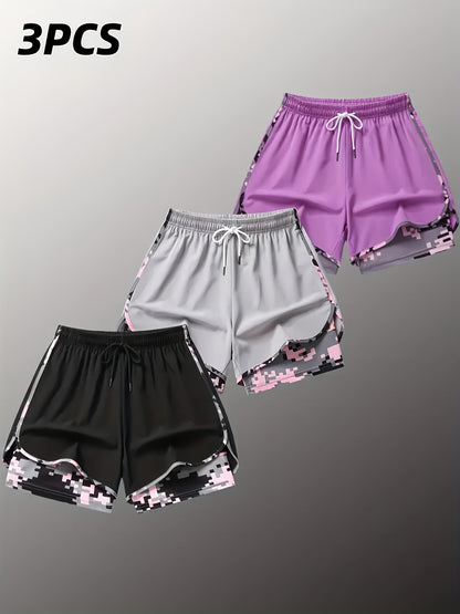 Women's Plus Size Camo Running Shorts 3-Pack – Black option – view 2