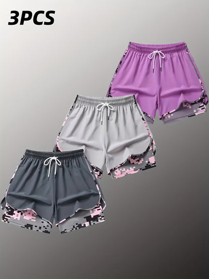 Women's Plus Size Camo Running Shorts 3-Pack – Black option – view 16