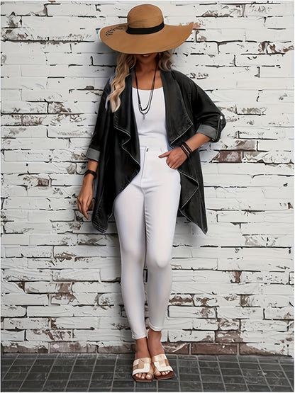 Women's Plus Size Denim Jacket - Roll-Tab Sleeves detail view