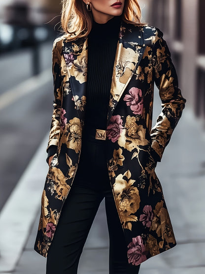 Women's Plus Size Floral Blazer - Longline Single-Breasted Style – view 4
