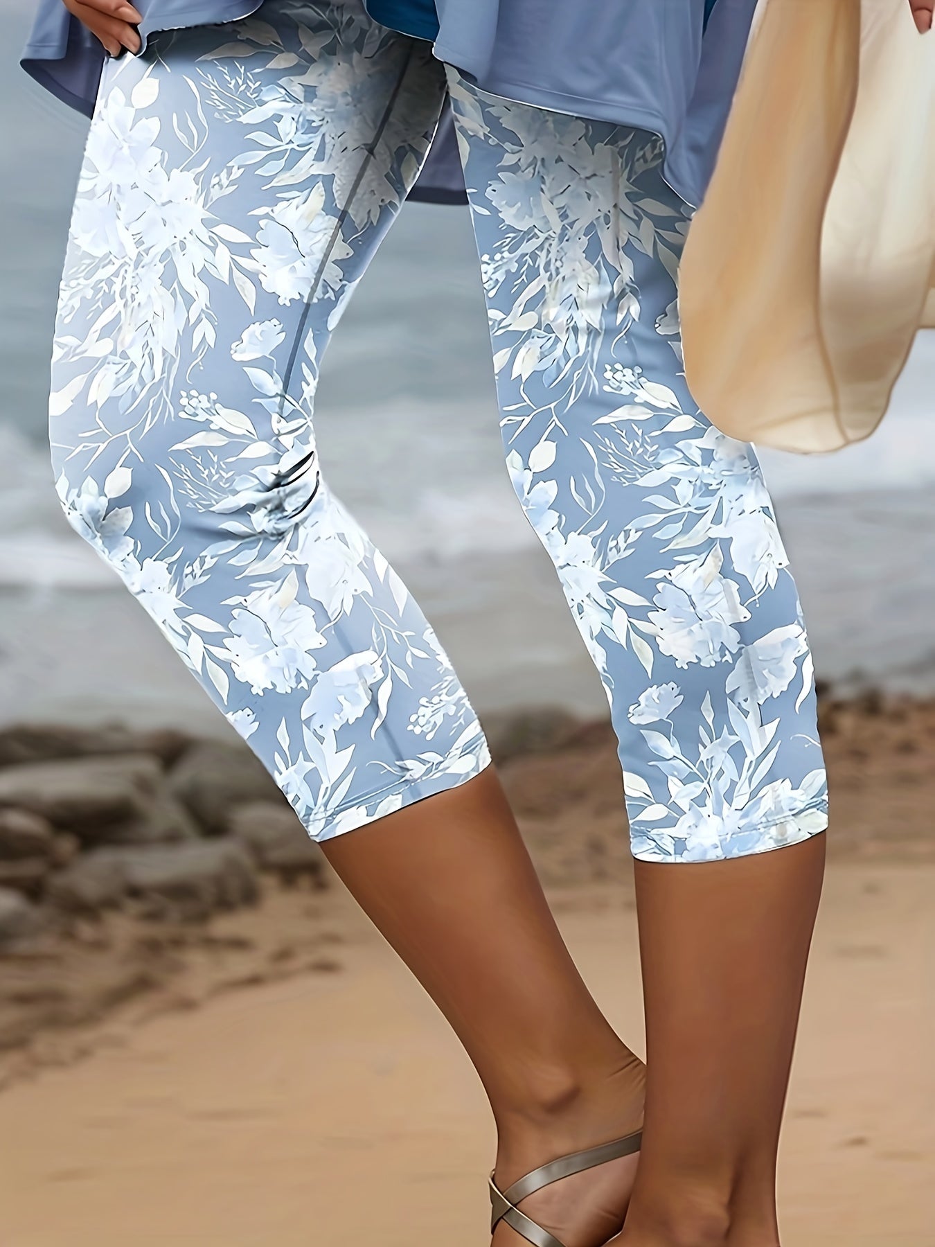Women's Plus Size Floral Leggings - Flexible All-Season Fit detail view