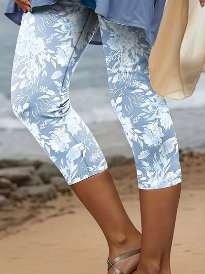 Women's Plus Size Floral Leggings - Flexible All-Season Fit detail view