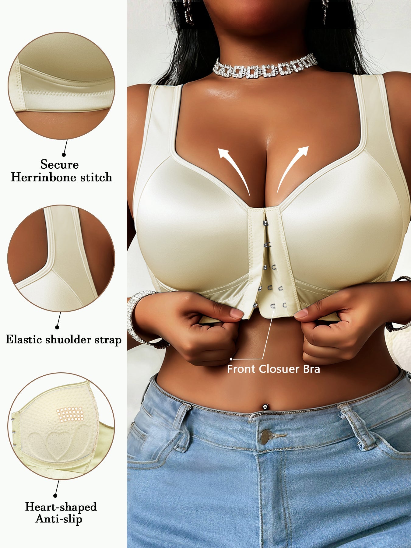Women's Plus Size Glossy Front Closure Bra - Wireless Wide-Strap Shell Detail – view 15